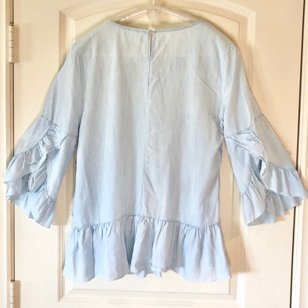 Light Blue Floral Embroidered Ruffle Top - Picture 6 of 10